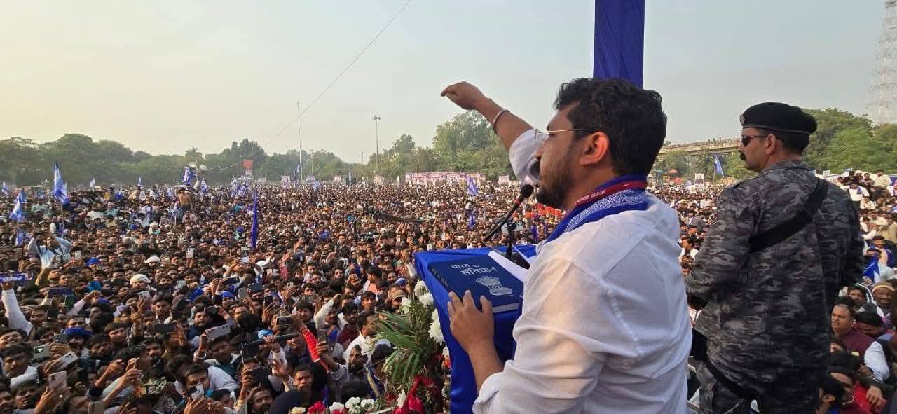भीम आर्मी के चीफ और नगीना सांसद चंद्रशेखर आजाद की मुजफ्फरनगर संवैधानिक अधिकार बचाओ भाईचारा बना हुई रैली